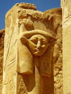 The pillars in Hathor's temple show her image.