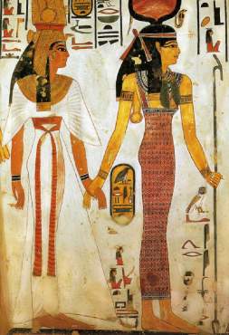 Isis takes Nefertari by the hand to lead her to Osiris.