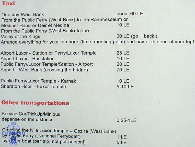 Taxi rates West Bank 2007