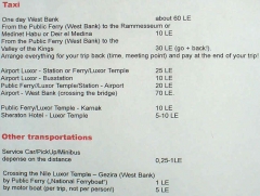 Taxi rates West Bank 2007