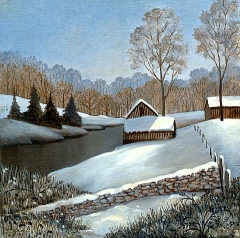 Winter snow scene. Oil on Wood panel